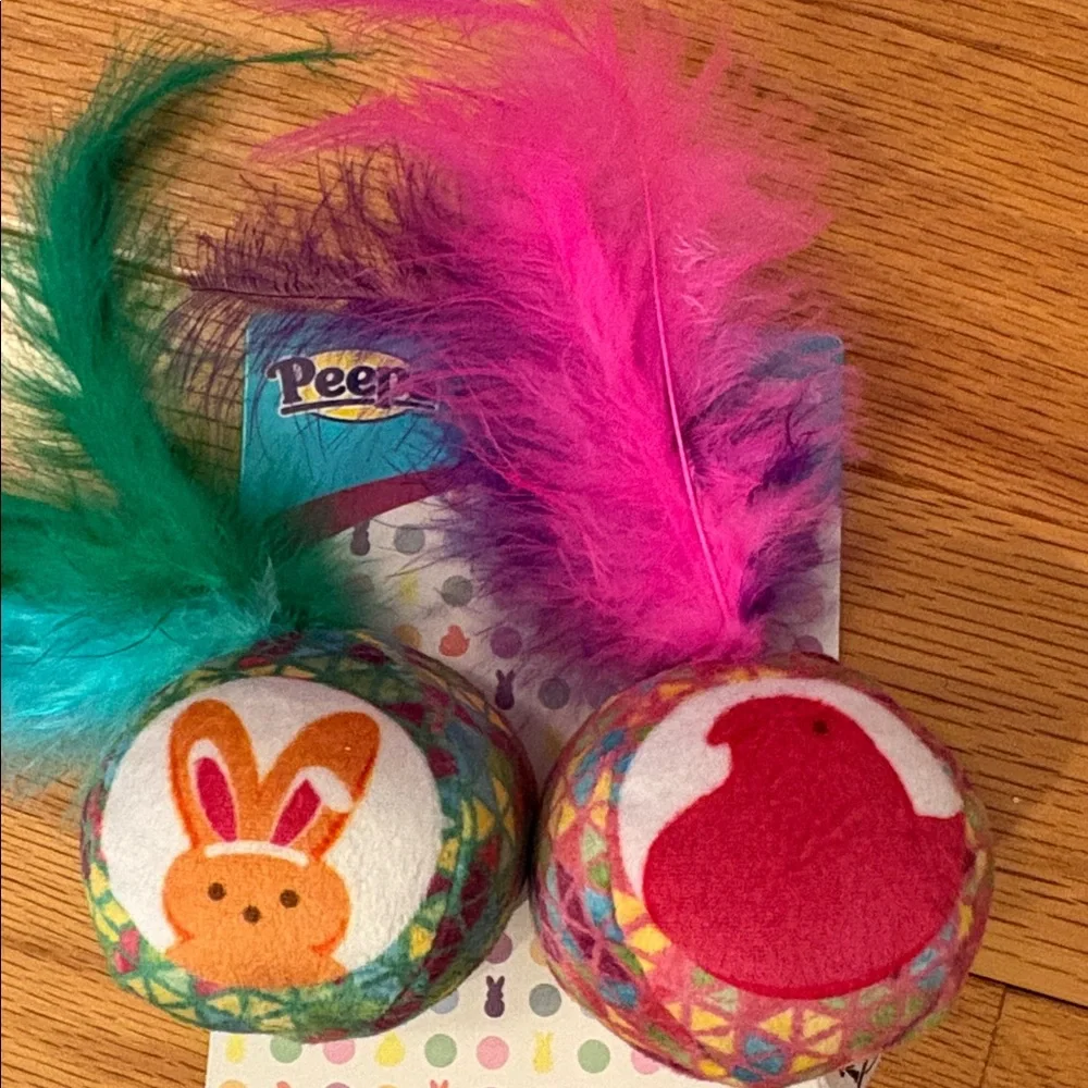 PEEPS Cat Toys Plush bunnies & Jingle Balls. Brown bunny & bunny w/carrot.